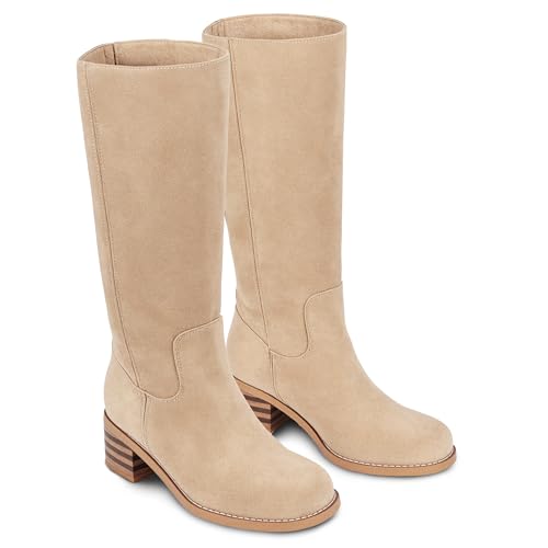 31ZvXbtbgKL.jpg Women's Knee High Campus Boots Square Toe Chunky Block Low Heel Vintage Long Boots for Women Wide Calf