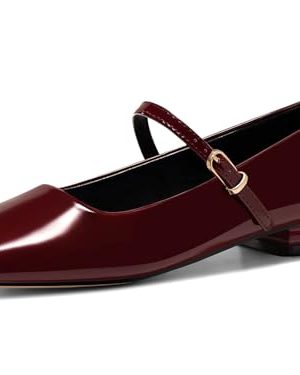 Women's Mary Jane Flats Closed Square Toe Ballet Flat Dressy Comfortable Slip on Shoes