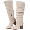Suede Knee-High Boots Fall Boot For Women Chunky Block High Heel Slouch Fashion Boot Round Toe Side Zipper