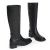 31baA86AY8L.jpg Knee High Boots for Women Low Heel Square Toe Side Zipper Fall Long Tall Boots Women Faux Leather Elastic Boots