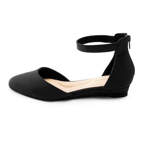 31crbCmoqOL.jpg Women Flat Shoes with Ankle Strap, Low Wedge Heel Flats for Women, Comfortable Pointed Toe Dress Shoes for Work Business Wedding