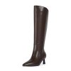 Knee High Boots Womens Pointed Toe 2.17-Inch Kitten Heel Side Zipper Fall Long Tall Boots for Women