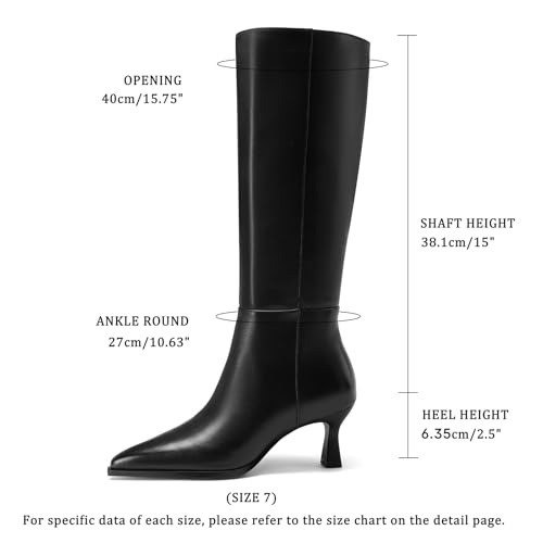 Kitten Heel Knee High Boots Women-Pointed Toe Faux Leather Stiletto Side Zipper Long Tall Dress Boot