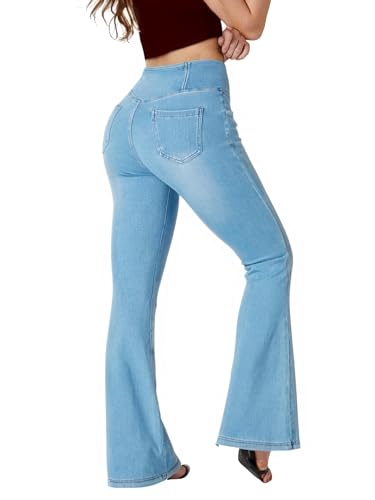 Flare Jean Leggings for Women,Bell Bottom Jeans for Women Knit Crossover High Waisted Bootcut Jean
