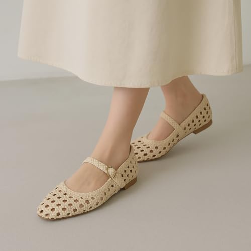 31gxGoz2cvL.jpg Weston Women??s Hand Woven Dressy Ballet Flats ?C Faux Leather Mary Jane with Adjustable Strap & Memory Foam