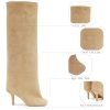 31hSW2fs0vL.jpg Women's Suede Knee High Boots Square Toe Stiletto Heels Wide Calf Tall Boots