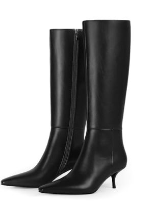 Knee High Boots Women Faux Leather Boots Low Heel Square Toe Side Zipper Fall Long Tall Boots for Women
