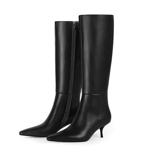 31iClkMzZYL.jpg Knee High Boots Women Faux Leather Boots Low Heel Square Toe Side Zipper Fall Long Tall Boots for Women