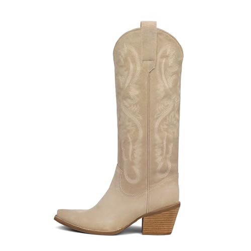 31iNRzRGMGL.jpg Knee High Boots Women Cowgirl Cowboy Western Fall Chunky Block High Heel Tall Long Fashion Boot Side Zipper
