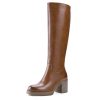 Platform Knee High Boots for Women Block Chunky Heel Round Toe Side Zipper Tall Boots