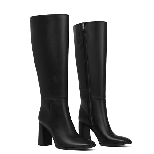 Women's Knee-High Boots Square Toe Chunky Heel Tall Boots for Women Side Zipper Fall Boots 2025 Stylish Long Boots Date Party