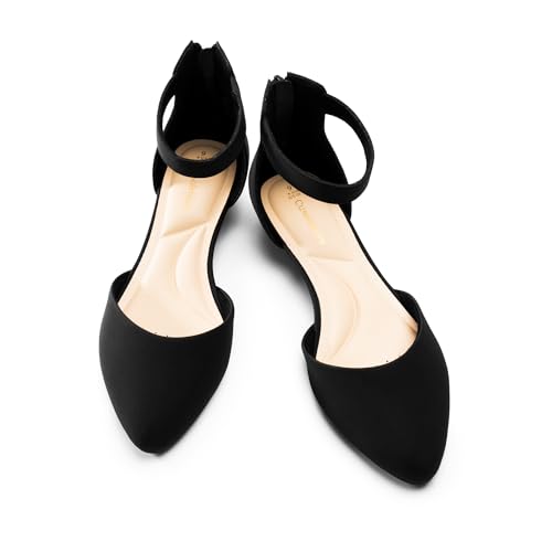 31iVn4RCxyL.jpg Women Flat Shoes with Ankle Strap, Low Wedge Heel Flats for Women, Comfortable Pointed Toe Dress Shoes for Work Business Wedding
