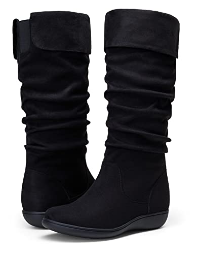 Women's 942 Knee High Boots Suede Slouch Flat Comfort Boots