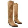 Suede Knee High Boots for Women Pointed Toe Cowboy Boots Chunky Low Heels Tall Long Boots Dressy Pull on Wide Calf Fashion