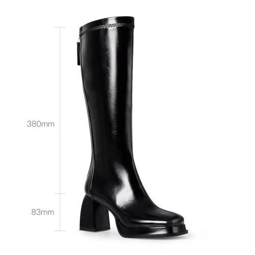 31lrTHo2xPL.jpg Fashion Knee High Boots Women Chunky Heel Square Toe Tall Boots for Women High Heel Black Side Zipper Long Boots