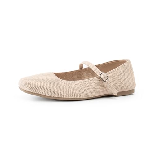 31ov8RZ34HL.jpg Knit Flats for Women Square Toe Flats Casual Ballet Flats with Ankle Strap,Mary Jane Shoes Women Comfortable for Dressy Office