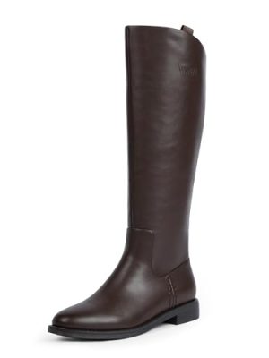 Knee High Boots Women Rounded Toe Flat Retro Bais Opening Low Chunky Heel Riding Boots