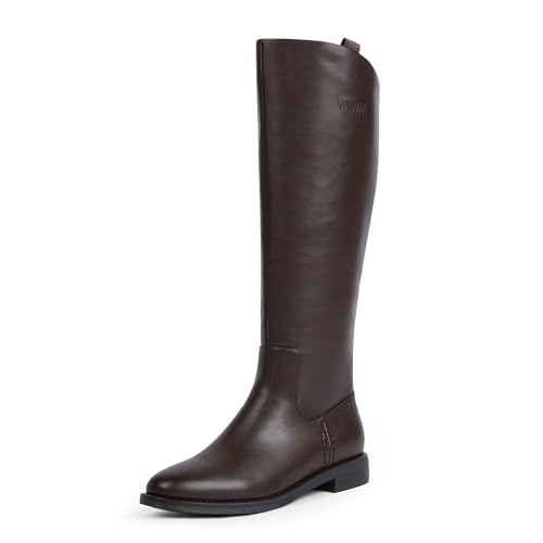 Knee High Boots Women Rounded Toe Flat Retro Bais Opening Low Chunky Heel Riding Boots