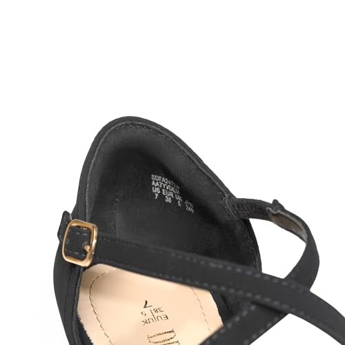 Pointed Toe Low Wedge Heeled Ankle Strap Flats Shoes for Women Dressy Comfortable, Casual Slip-on Dress Shoes for Business