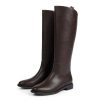 Knee High Boots Women Rounded Toe Flat Retro Bais Opening Low Chunky Heel Riding Boots