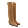 Suede Knee High Boots for Women Pointed Toe Cowboy Boots Chunky Low Heels Tall Long Boots Dressy Pull on Wide Calf Fashion