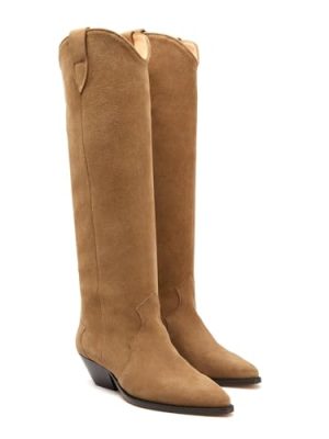 Suede Knee High Boots for Women Pointed Toe Cowboy Boots Chunky Low Heels Tall Long Boots Dressy Pull on Wide Calf Fashion
