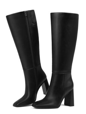 Women's Knee-High Boots Square Toe Chunky Heel Tall Boots for Women Side Zipper Fall Boots 2025 Stylish Long Boots Date Party