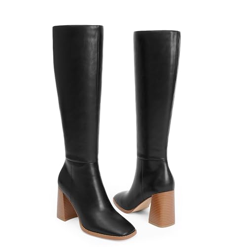 Knee High Boots Women Pointed Toe Stiletto Heel Tall Dress Boots Side Zipper Heeled Boots for Women