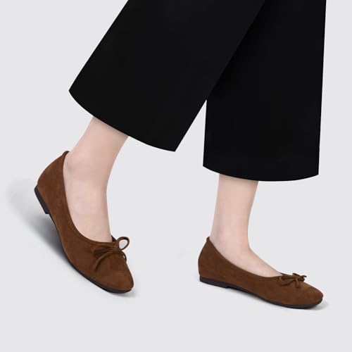 Women's Ballet Flats Cap Toe Bow Flats Two Tone Slip On Flats Comfort Square Toe Dressy Flat Shoes for Casual Work