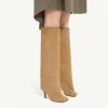 Women's Knee High Boots Nude Suede Wide Calf Stiletto Long Boots Pull On High Heel Riding Boots Fahion Dress Fall Tall Boots