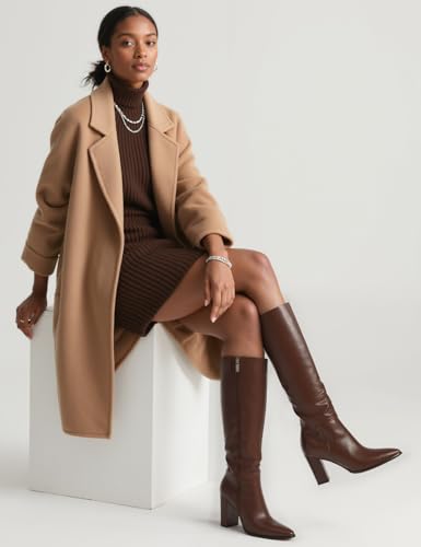 Knee High Boots Women Pointed Toe Chunky Heel Fall Tall Boots Side Zipper Faux Leather Long Boots for Women