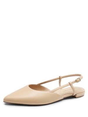 Slingback Flats for Women, Pointed-Toe Elegant Women's Ballet Flats with Buckle Strap, Classic Low Heel Dress Shoes for Casual