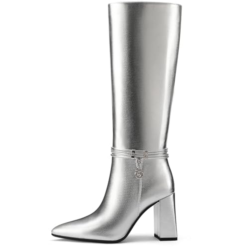 31wf2m9nXwL.jpg Knee High Boots for Women Chunky Block Heel Tall Boots Pointed Toe Side Zipper Fashion Dress Long Boots