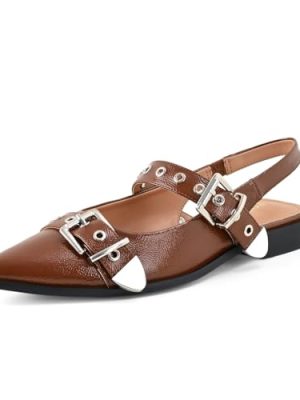 Women's Buckle Ballet Flats Pointed Closed Toe Slingback Shoes with Low Heel Comfortable Dress Flats