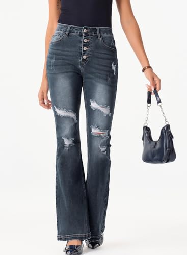 Women's High Waisted Bell Bottom Bootcut Jeans Flared Wide Leg Denim Pants