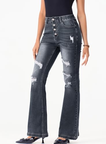 Women's High Waisted Bell Bottom Bootcut Jeans Flared Wide Leg Denim Pants