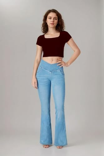 Flare Jean Leggings for Women,Bell Bottom Jeans for Women Knit Crossover High Waisted Bootcut Jean
