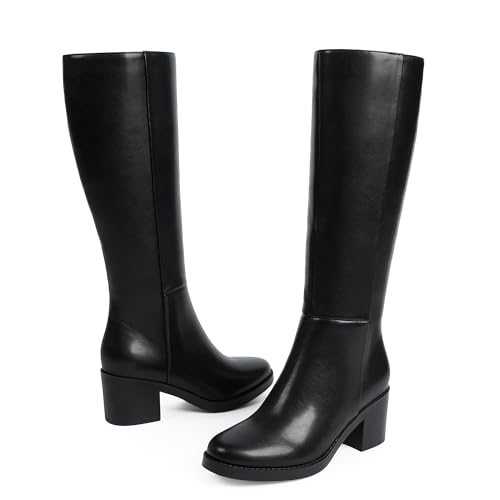 31zaHlfNjhL.jpg Knee High Boots for Women 2.56" Chunky Heel Round Toe Side Zipper Fall Winter Dress Tall Boots for Women