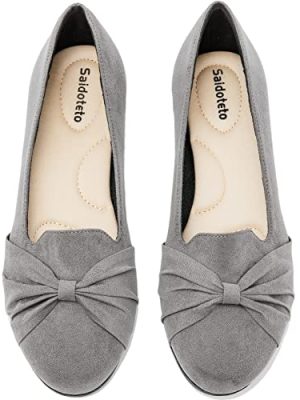 Women's Ballet Flats, Comfortable Round Toe Slip On Flat Shoes Classic Suede Office Dress Shoes for Work