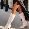 41-ossvioaL.jpg Womens Knee High Boots Square Toe Chunky Block Heel Side Zipper Faux Suede Long Boots Fall Winter Shoes