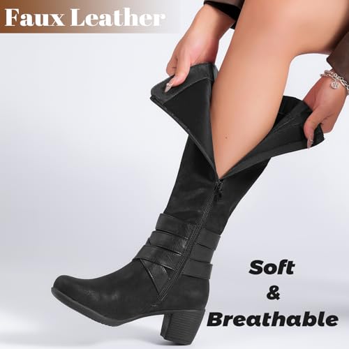 Women's Knee High Boots with Chunky Heel, Pointed Toe, Comfortable and Fashionable for Fall and Winter Wear for Women.