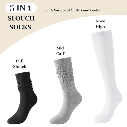 3 Pairs Slouch Socks for Women, Long Slouchy Scrunch Socks, Knit Chunky Boot Sock