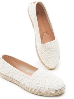 Women's Black Flats with Flower Embroideried,White Lace Ballet Flats,Comfortable Dress Flats