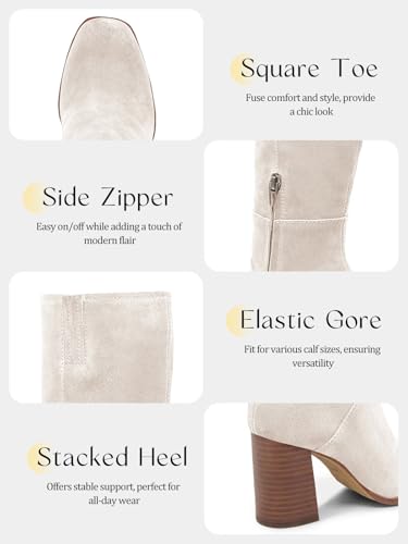 413XSKzSdRL.jpg Womens Knee High Boots Square Toe Chunky Block Heel Side Zipper Faux Suede Long Boots Fall Winter Shoes