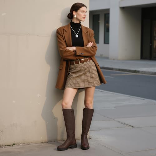 Knee High Boots for Women Round Toe Women's Fashion Tall Riding Boots Chunky Platform Long Flat Boot with Side Zipper Low Heel