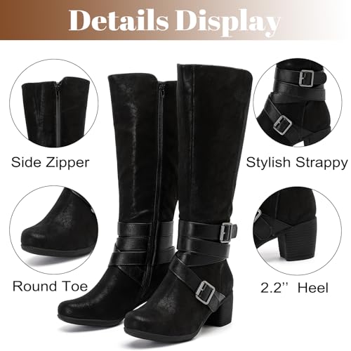 Women's Knee High Boots with Chunky Heel, Pointed Toe, Comfortable and Fashionable for Fall and Winter Wear for Women.