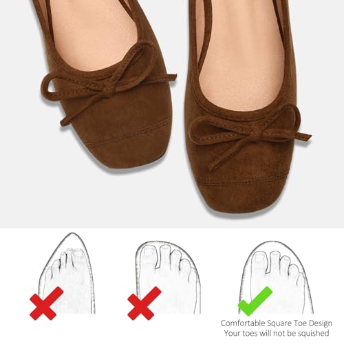 Women's Ballet Flats Cap Toe Bow Flats Two Tone Slip On Flats Comfort Square Toe Dressy Flat Shoes for Casual Work