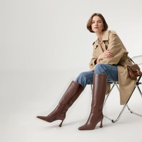 Knee High Boots for Women Pointed Square Toe Stiletto Heel Tall Boots High Heel Side Zipper Long Boots