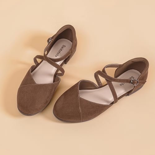 Women's Ankle Strap Flats - Comfortable Round Toe Dress Shoes with Adjustable Buckle, Criss-Cross Design for Work, Wedding,