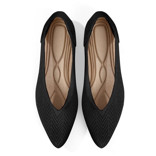 41AVVNn7klL.jpg Flats for Women Pointed Toe Knit Ballet Comfortable Dressy Washable Flat Shoes